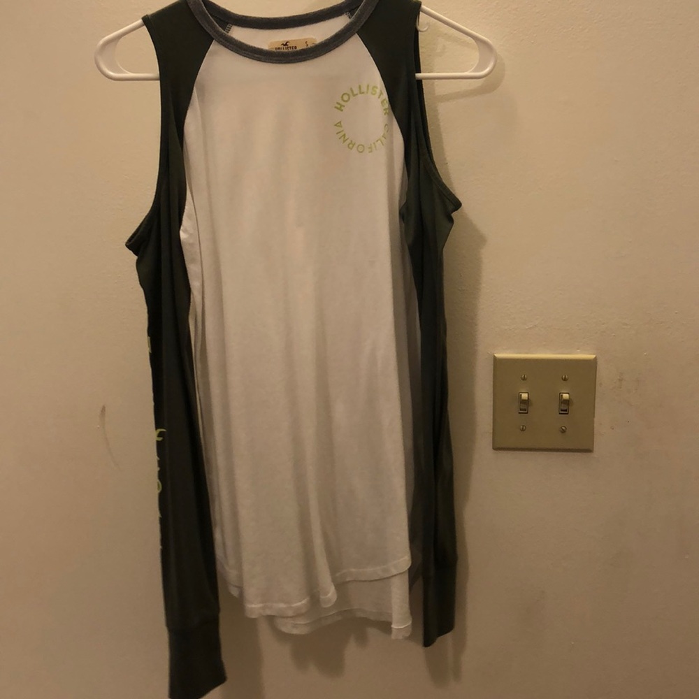 Hollister olive and white shoulder-less tee